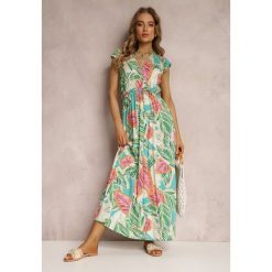 Zielona Sukienka Dilney. Zielone sukienki damskie Renee, l, z aplikacjami, z tkaniny, boho, bez kołnierzyka, bez ramiączek, maxi, kopertowe. W wyprzedaży za 52.49 zł.