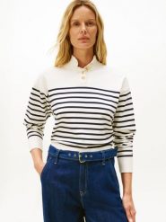 Tommy Hilfiger Sweter z dzianiny Kobiety biały|niebieski, L. Białe swetry klasyczne damskie Tommy Hilfiger, l, z dzianiny, bez kołnierzyka. Za 479.95 zł.