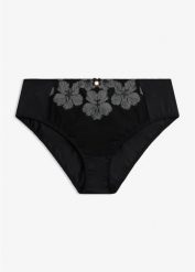 Figi maxi z eleganckim haftem. Czarne figi damskie bonprix, bez wzorów. Za 39.99 zł.