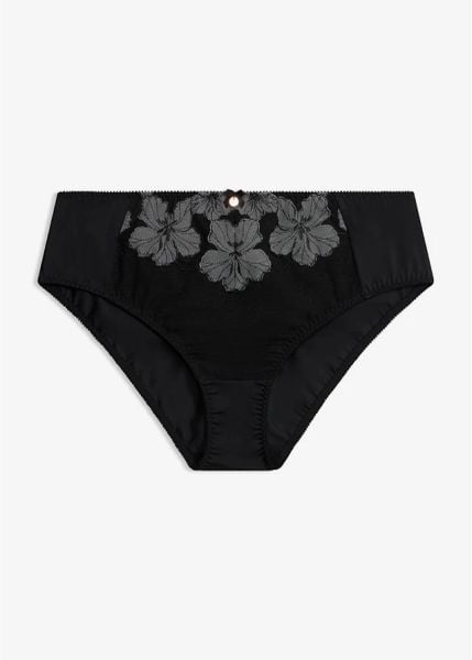 Figi maxi z eleganckim haftem. Czarne figi damskie bonprix, bez wzorów. Za 39.99 zł.