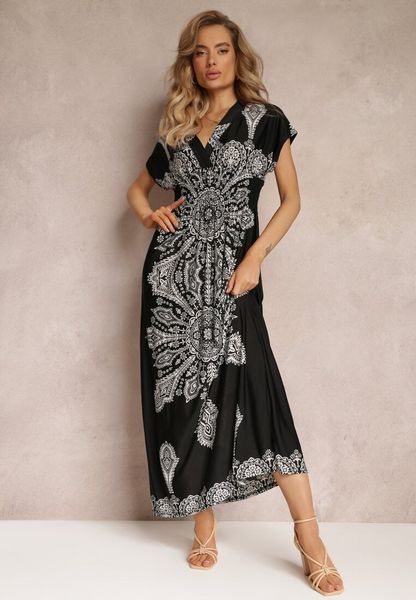 Czarna Sukienka Maxi w Etniczny Wzór Josanie. Czarne sukienki damskie Renee, l, bez wzorów, boho, bez kołnierzyka, bez ramiączek, maxi. Za 89.99 zł.