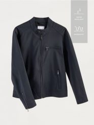 Kurtka biker ze stójką - granatowy. Niebieskie kurtki męskie Reserved, l, bez wzorów, bez kaptura. Za 239.99 zł.