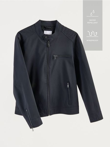 Kurtka biker ze stójką - granatowy. Niebieskie kurtki męskie Reserved, l, bez wzorów, bez kaptura. Za 239.99 zł.