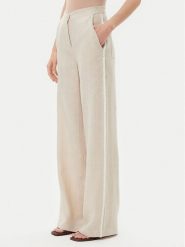 ICONA Spodnie materiałowe RP5LE005 Beżowy Relaxed Fit. Brązowe spodnie materiałowe damskie ICONA, bez wzorów, ze lnu. Za 409.99 zł.
