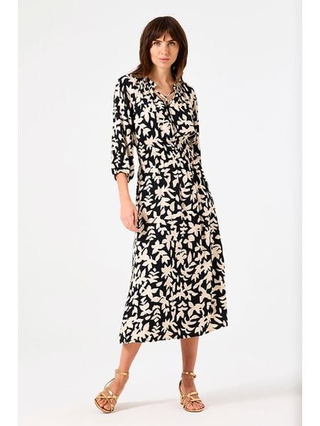 Garcia Sukienka w kolorze czarno-kremowym rozmiar: XL. Brązowe sukienki damskie Garcia, xl, bez wzorów, z wiskozy, bez kołnierzyka, bez ramiączek, midi. Za 169.67 zł.