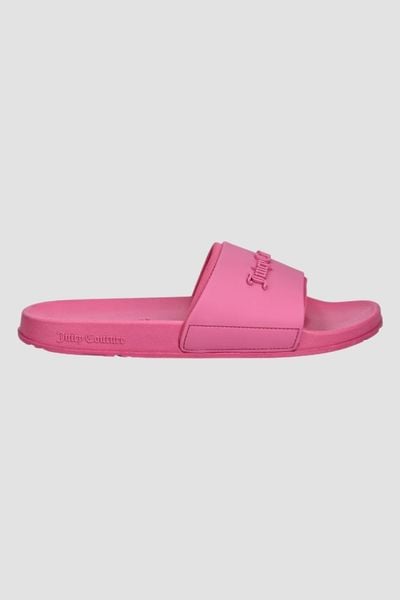 JUICY COUTURE Różowe klapki damskie Embossed Slider, Rozmiar 40. Czerwone klapki damskie Juicy Couture, bez wzorów, bez obcasa. W wyprzedaży za 133.99 zł.