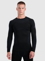 4F Bielizna termoaktywna bezszwowa z wełną merino (góra) męska - czarna XXL/3XL. Czarna bielizna termoaktywna męska 4f, m, bez wzorów, ze skóry. Za 299.99 zł.