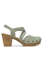 Rieker Sandały 66778-52 Zielony. Zielone sandały damskie Rieker, bez wzorów, ze skóry, bez obcasa, na słupku. Za 259.99 zł.
