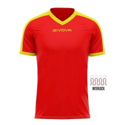 Koszulka piłkarska dla dorosłych Givova Revolution Interlock. Czerwone bluzki damskie Givova, bez wzorów, bez kołnierzyka. Za 122.99 zł.