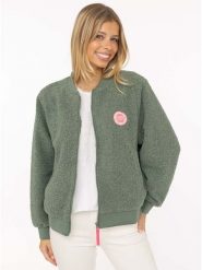 Zwillingsherz Kurtka "Good Vibes" w kolorze zielonym rozmiar: L. Zielone kurtki damskie Zwillingsherz, l, bez wzorów, z polaru, bez kaptura. Za 234.94 zł.