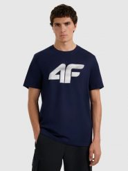 4F T-shirt regular z nadrukiem męski - granatowy 3XL. Niebieskie t-shirty męskie 4f, m, bez wzorów, bez kołnierzyka. Za 59.99 zł.