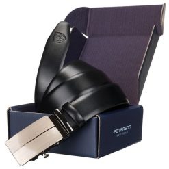 Pasek męski Peterson PTN 2772869 czarny. Czarne paski męskie Peterson, bez wzorów, ze skóry, eleganckie. Za 79.99 zł.