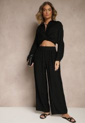 Czarny Komplet Oversize z Koszulą i Spodniami Ulonelia. Czarne koszule damskie Renee, l, bez wzorów, eleganckie, bez kołnierzyka, bez ramiączek. Za 89.99 zł.
