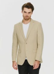 PAKO LORENTE – Lniana marynarka męska w kolorze oliwkowym. Zielone marynarki męskie Pako Lorente, bez wzorów, ze lnu. Za 399.99 zł.