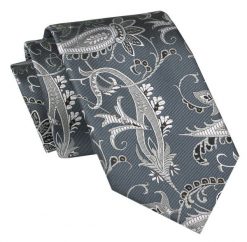 Męski Krawat Angelo di Monti - Szary w Kwiaty. Szare krawaty i muchy męskie Angelo di Monti, bez wzorów, z tkaniny, eleganckie. Za 45.00 zł.