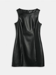 Sukienka mini z imitacji skóry - czarny. Czarne sukienki damskie Sinsay, l, bez wzorów, ze skóry, bez kołnierzyka, bez ramiączek, mini. Za 59.99 zł.