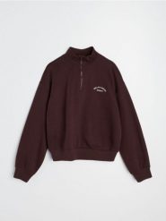Bluza half-zip z haftowanym napisem z bawełną - czerwony. Czerwone bluzy bez kaptura damskie Sinsay, l, z bawełny. Za 49.99 zł.