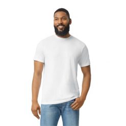 Koszulka Unisex Dla Dorosłych Softstyle CVC. Białe bluzki damskie Gildan, xl, bez wzorów, sportowe, bez kołnierzyka, bez ramiączek. Za 34.99 zł.