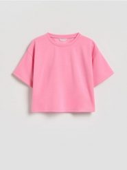 Gładki t-shirt z modalem - różowy. Czerwone koszulki dziewczęce Reserved, bez wzorów, z dzianiny, bez ramiączek. Za 32.99 zł.