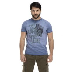 T-shirt męski w starym kolorze Indigo. Niebieskie t-shirty męskie LEONE 1947 APPAREL, m, bez wzorów, bez kołnierzyka. Za 96.83 zł.
