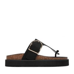 Japonki DeeZee. Czarne klapki damskie DeeZee, bez wzorów, bez obcasa. Za 129.99 zł.