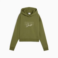 Bluza damska Puma ELEVATED GRAPHIC CROPPED TR 68950022. Zielone bluzy z kapturem damskie Puma, l, z bawełny. Za 184.01 zł.