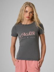 4F T-shirt slim z nadrukiem damski - szary XXL. Szare t-shirty damskie 4f, xxl, bez wzorów, z dzianiny, bez kołnierzyka. Za 59.99 zł.