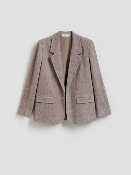 Marynarka z dodatkiem wiskozy - ciemnobrązowy. Brązowe marynarki i żakiety damskie Reserved, l, bez wzorów, z dzianiny. Za 159.99 zł.