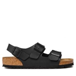 Sandały Birkenstock. Czarne sandały damskie Birkenstock, bez wzorów, bez obcasa, na płaskiej podeszwie. Za 449.99 zł.