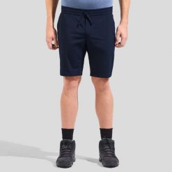 Spodenki męskie ODLO Essential Short. Niebieskie szorty męskie Odlo, bez wzorów, z materiału, sportowe. Za 299.99 zł.