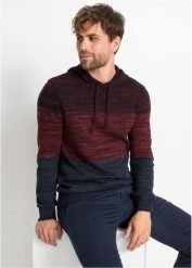 Sweter z cienkiej dzianiny z kapturem o kroju regular fit. Czerwone swetry męskie bonprix, m, bez wzorów, z dzianiny, bez kołnierzyka. Za 129.99 zł.