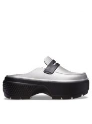 Crocs Klapki Stomp Metallic Loafer Clog 210363 Srebrny. Szare klapki damskie Crocs, bez wzorów, z tworzywa sztucznego, bez obcasa. Za 249.99 zł.