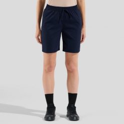 Spodenki damskie ODLO Essential Short. Niebieskie szorty damskie Odlo, bez wzorów, z materiału, sportowe. Za 331.95 zł.