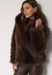 Brązowa Futrzana Kurtka z Nieodpinanym Kapturem Tusarea. Brązowe kurtki damskie Born2be, l, bez wzorów, z futra. Za 259.99 zł.