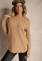 Beżowy Casualowy Sweter z Ozdobnym Splotem Sealinea. Brązowe swetry klasyczne damskie Renee, m, z jeansu, bez kołnierzyka. Za 69.99 zł.
