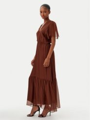 Haveone Sukienka letnia AFF-N006 Brązowy Loose Fit. Brązowe sukienki damskie Haveone, na lato, xs, bez wzorów, z jedwabiu, bez kołnierzyka, bez ramiączek. Za 459.99 zł.