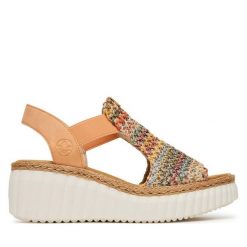 Sandały Rieker. Sandały damskie Rieker, bez wzorów, bez obcasa, na koturnie. Za 329.99 zł.