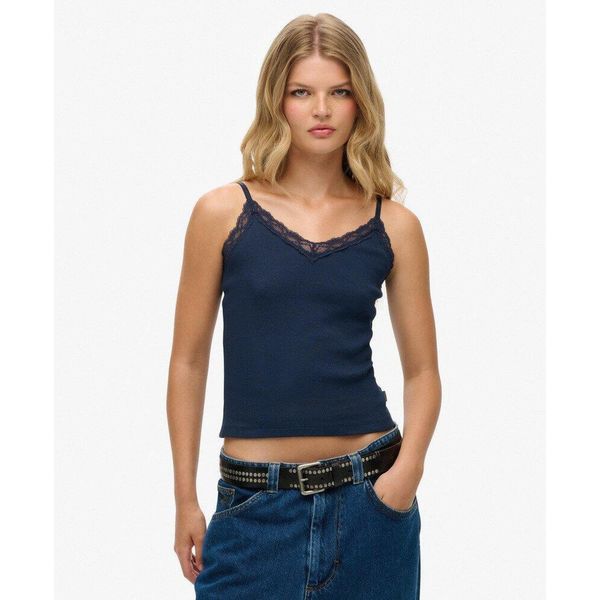 Koszulka z koronkowym wykończeniem. Niebieskie bielizna termoaktywna damska Superdry., bez wzorów, z koronki. Za 104.05 zł.