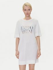 Emporio Armani Sukienka codzienna EW000618 AF12187 U1131 Biały Loose Fit. Białe sukienki damskie Emporio Armani, na co dzień, s, bez wzorów, z wiskozy, bez kołnierzyka, bez ramiączek, proste. Za 369.99 zł.
