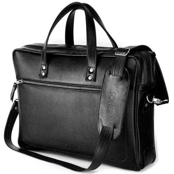 Skórzana męska torba na laptopa SOLIER czarna. Czarne torby na laptopa damskie bez wzorów, ze skóry. Za 579.00 zł.