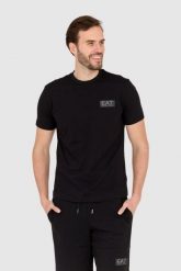 EA7 Czarny męski t-shirt z naszywką z logo. Czarne t-shirty męskie EA7 Emporio Armani, m, z aplikacjami, bez kołnierzyka. W wyprzedaży za 361.99 zł.