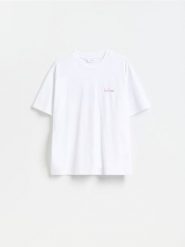 T-shirt boxy z nadrukiem na plecach - biały. Białe t-shirty męskie Reserved, l, bez wzorów, z bawełny, bez kołnierzyka. Za 69.99 zł.