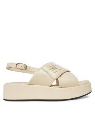 Tommy Hilfiger Sandały Th Logo Hw Padded Leather Sandal FW0FW08808 Beżowy. Brązowe sandały damskie Tommy Hilfiger, bez wzorów, ze skóry, bez obcasa, na koturnie. Za 339.99 zł.