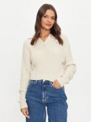 Tommy Jeans Sweter Rugby DW0DW18680 Beżowy Regular Fit. Brązowe swetry klasyczne damskie Tommy Jeans, xl, z bawełny, bez kołnierzyka. Za 269.99 zł.