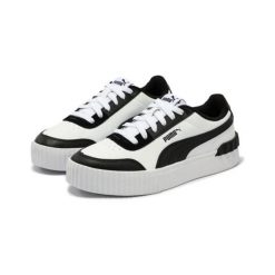 Buty sportowe damskie Puma CARINA LIFT 37303118. Białe buty sportowe na co dzień damskie Puma, bez wzorów, z materiału. Za 184.26 zł.