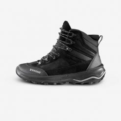 Buty trekkingowe męskie MT100 skóra. Czarne buty trekkingowe męskie FORCLAZ, z kauczuku, bez zapięcia, trekkingowe. Za 349.99 zł.