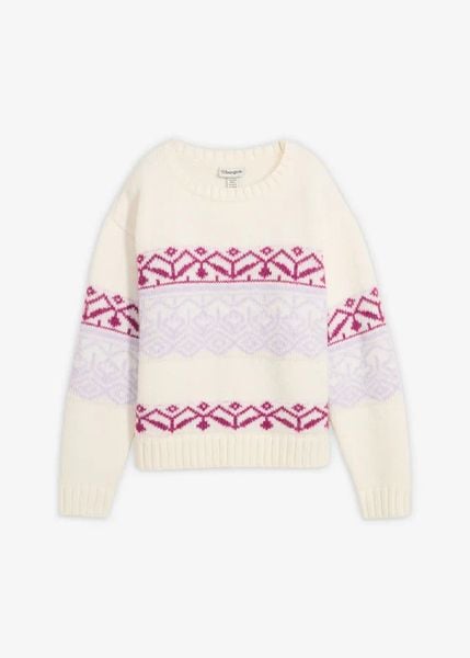 Sweter z norweskim wzorem. Niebieskie swetry klasyczne damskie bonprix, bez kołnierzyka. Za 129.99 zł.