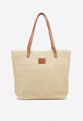 Beżowa Pleciona Torebka Plażowa Shopper Odelinea. Brązowe shopper bag damskie Born2be, bez wzorów, bez dodatków. Za 44.99 zł.