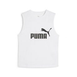 Damska wąska koszulka bez rękawów z logo No. 1 ESS PUMA. Białe bluzki sportowe damskie Puma, xs, bez wzorów, z bawełny, bez ramiączek. Za 89.00 zł.