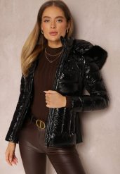 Czarna Kurtka Pikowana Lakierowana z Odpinanym Futerkiem Funda. Czarne kurtki damskie Renee, l, z aplikacjami, z lakierowanej skóry, bez kaptura. Za 249.99 zł.